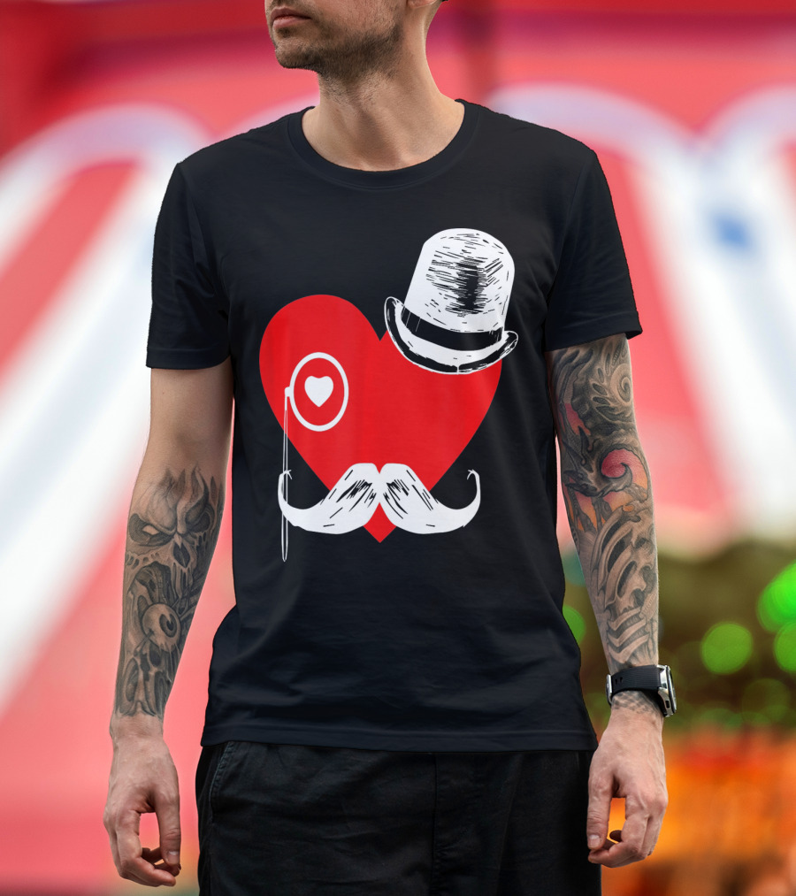 Heart Mustache Monocle Top Hat Valentines Day T-Shirt
