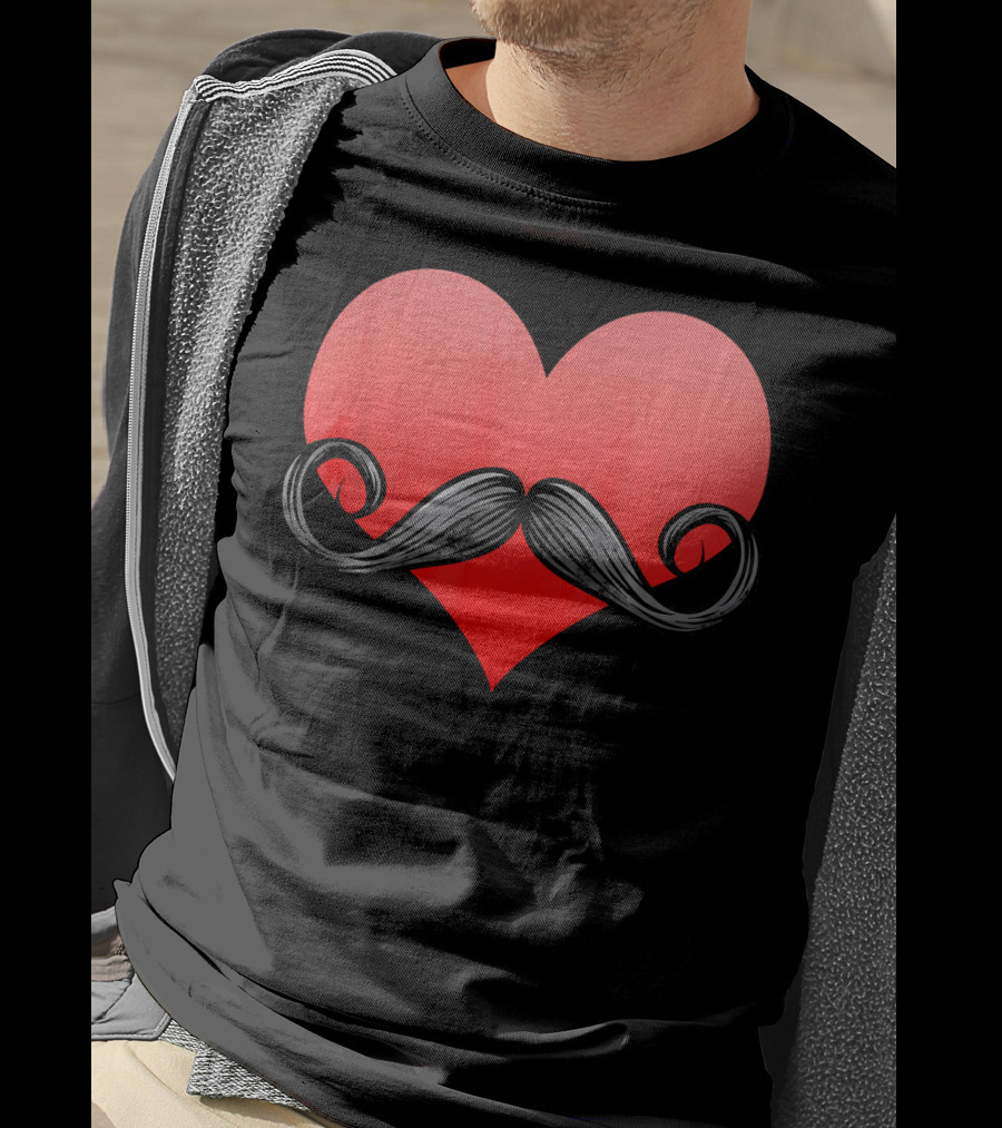 Mustache Heart Beard Valentines Day Love T-Shirt