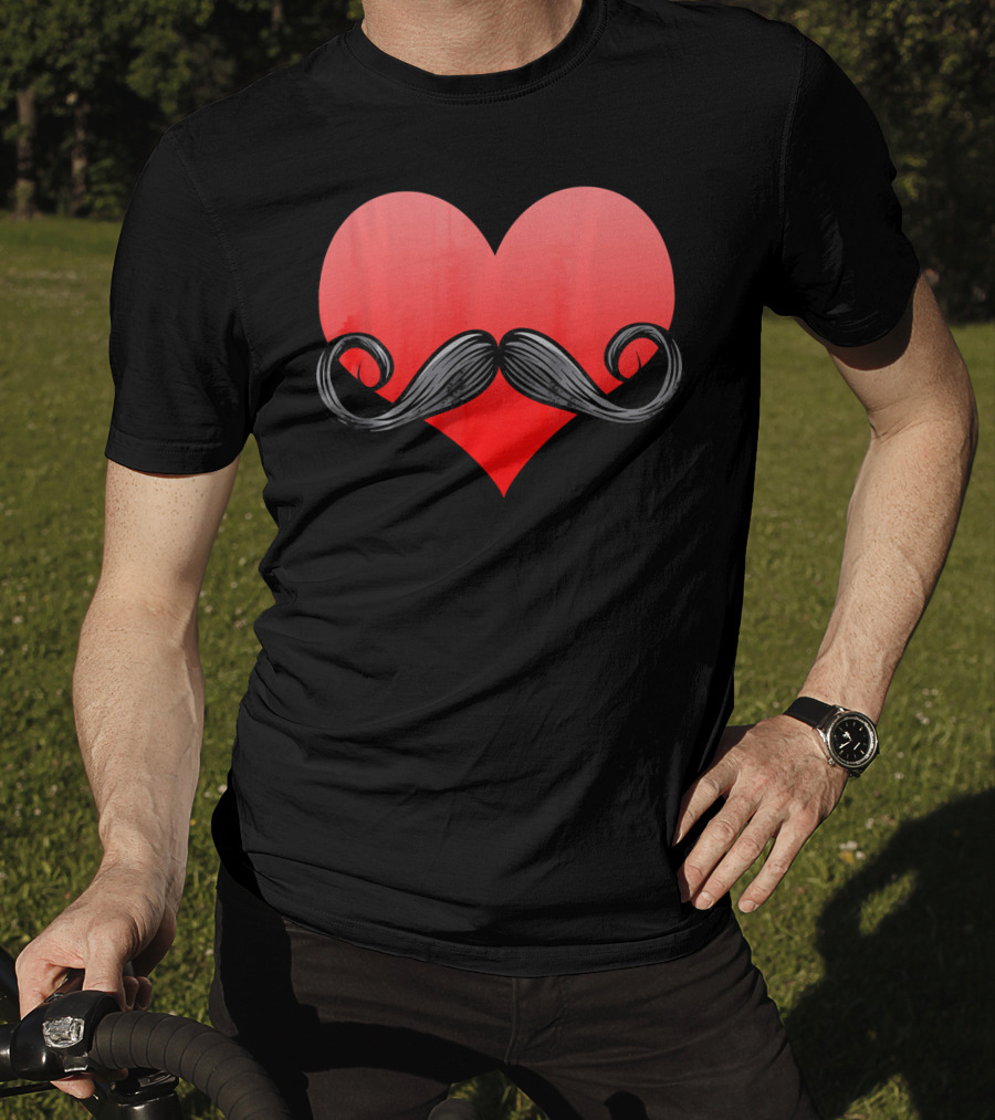 Mustache Heart Beard Valentines Day Love T-Shirt