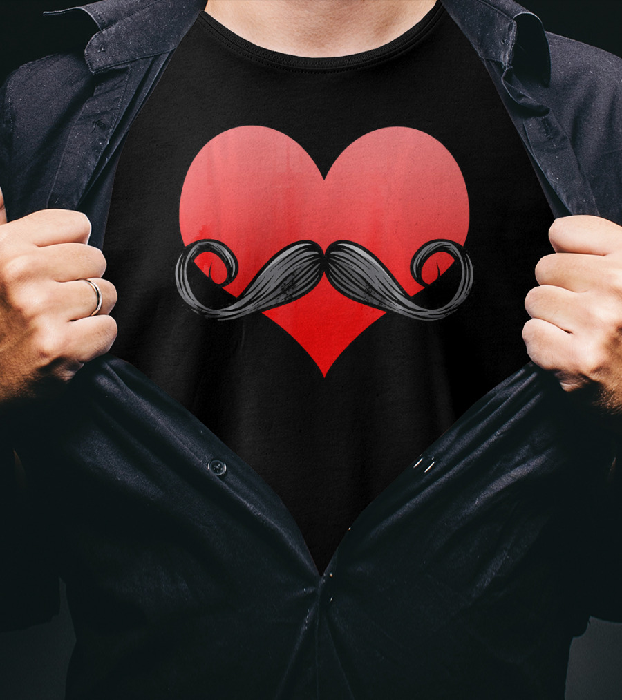 Mustache Heart Beard Valentines Day Love T-Shirt