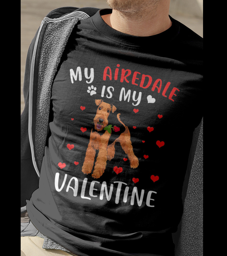 My Airedale Is My Valentine Hearts Pawprint T-Shirt