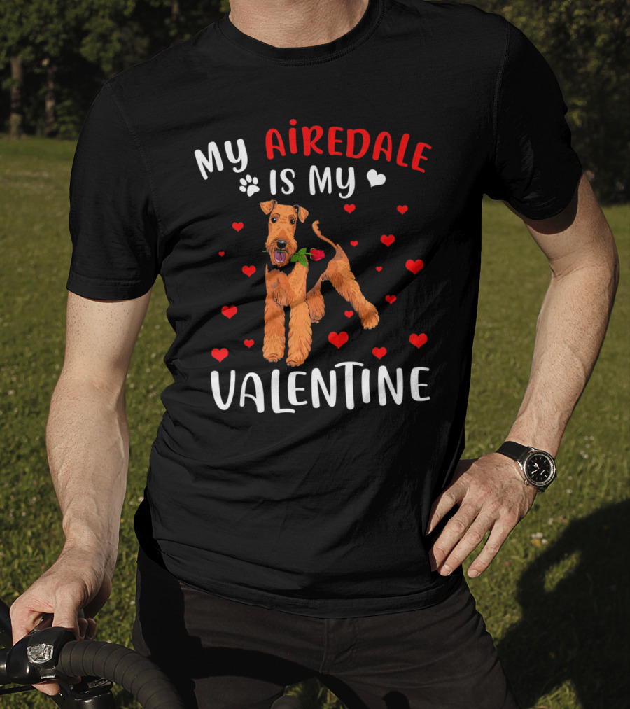 My Airedale Is My Valentine Hearts Pawprint T-Shirt