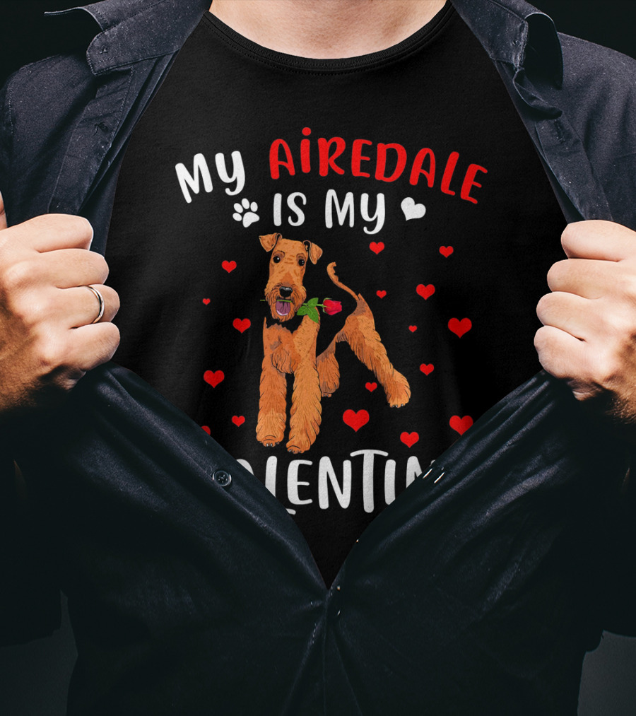 My Airedale Is My Valentine Hearts Pawprint T-Shirt