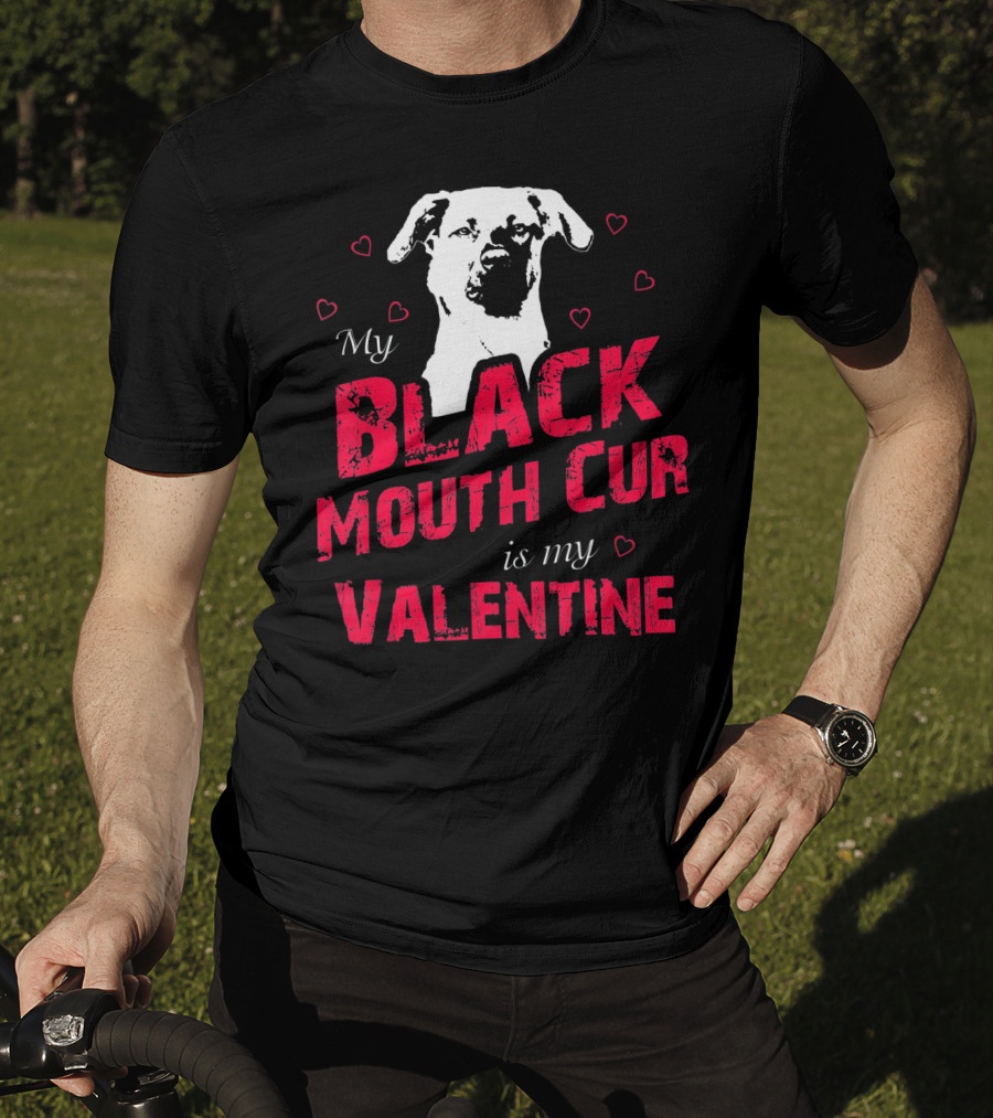 My Black Mouth Cur Is My Valentine Dog With Hearts T-Shirt
