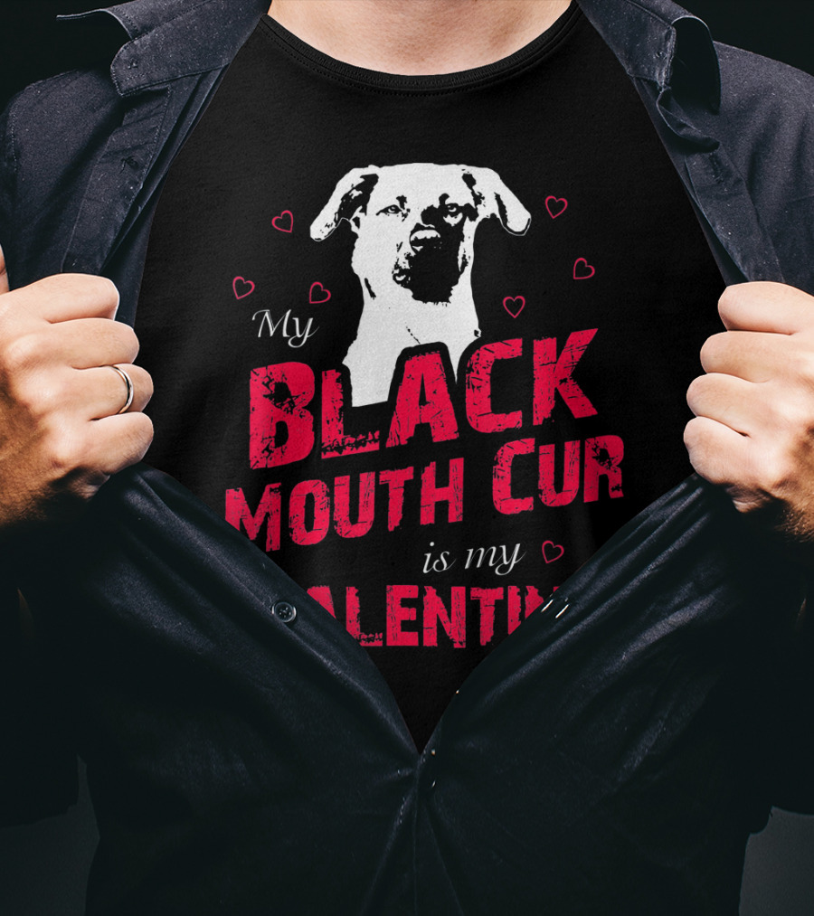 My Black Mouth Cur Is My Valentine Dog With Hearts T-Shirt