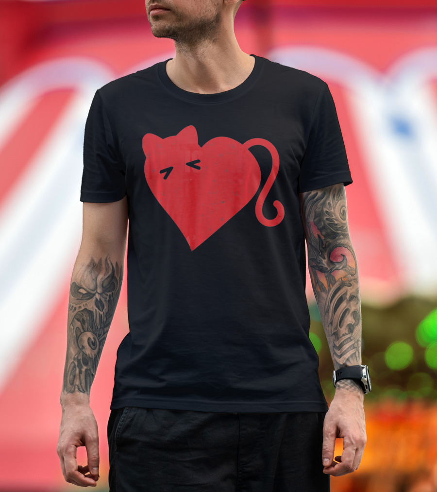 My Cat Is My Valentine Red Heart Distressed Cat Face Tail T-Shirt