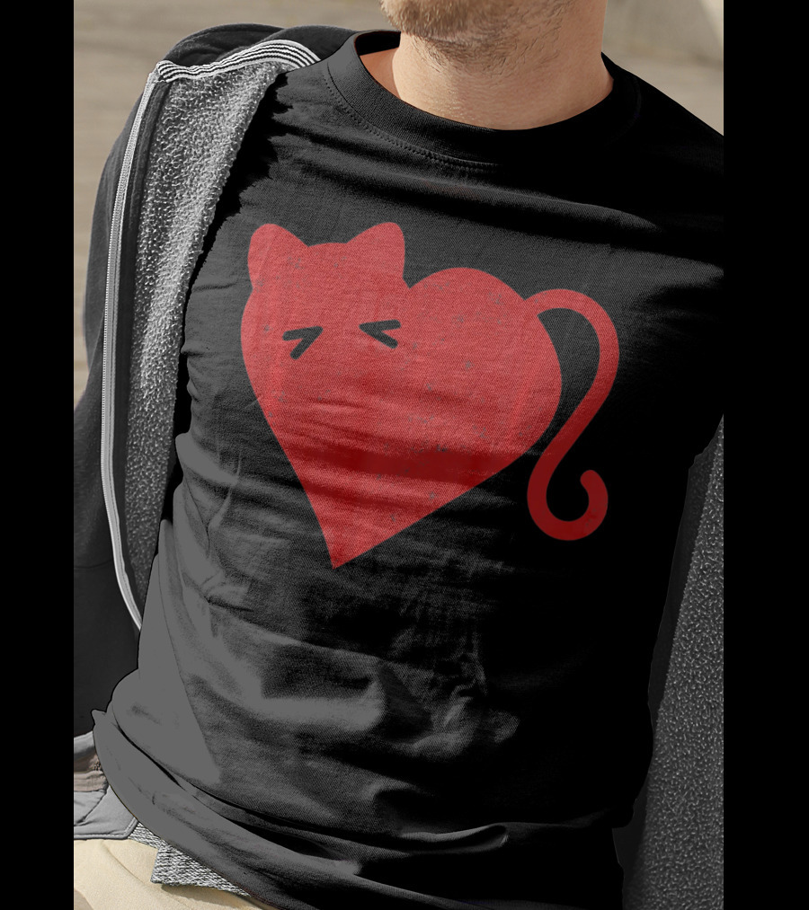 My Cat Is My Valentine Red Heart Distressed Cat Face Tail T-Shirt