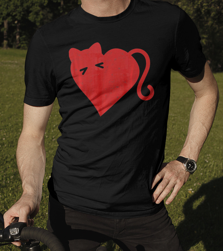 My Cat Is My Valentine Red Heart Distressed Cat Face Tail T-Shirt