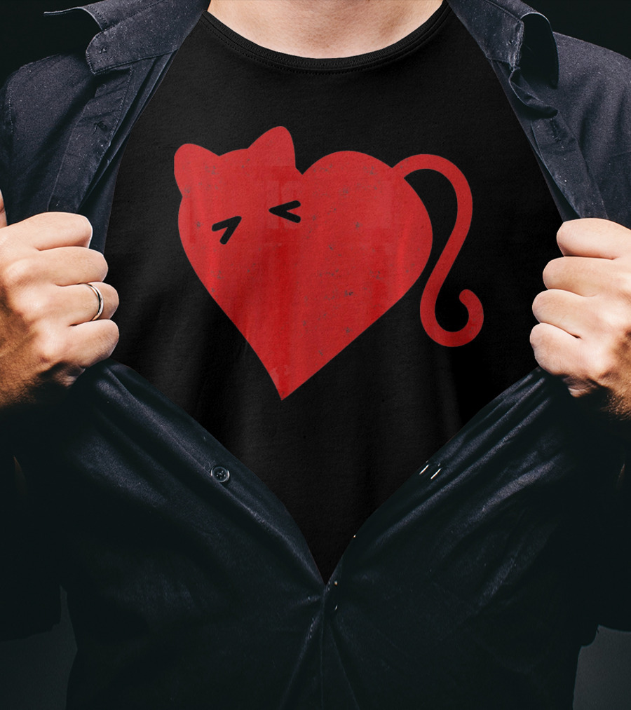 My Cat Is My Valentine Red Heart Distressed Cat Face Tail T-Shirt