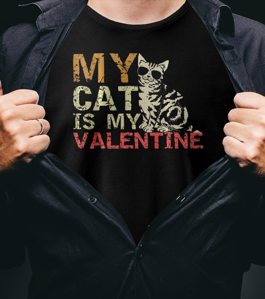 MY CAT IS MY VALENTINE Cute Cat Wearing Sunglasses T-Shirt