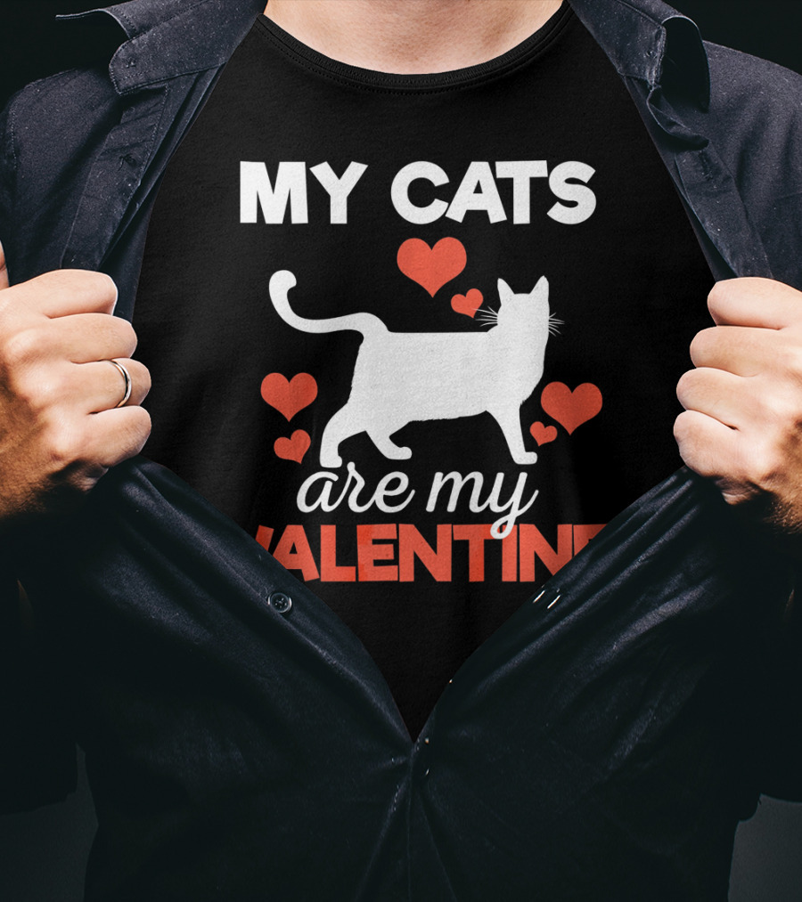 My Cats Are My Valentine Cute Kitten Hearts T-Shirt