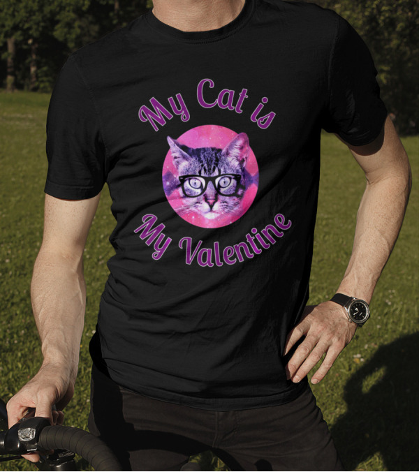 My Cat Is My Valentine Cat Lover Galaxy Glasses T-Shirt