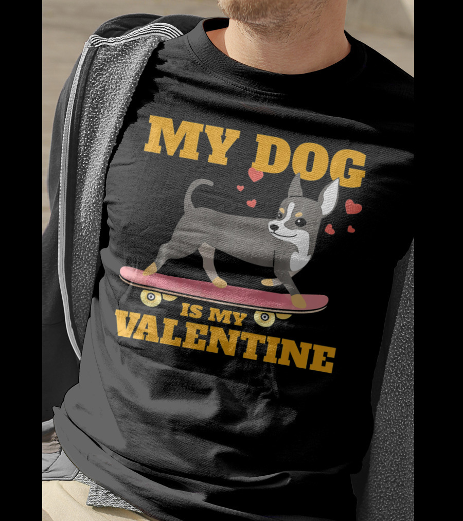 My Dog Is My Valentine Skateboarding Hearts T-Shirt