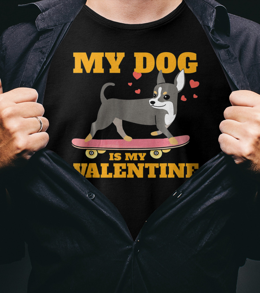 My Dog Is My Valentine Skateboarding Hearts T-Shirt