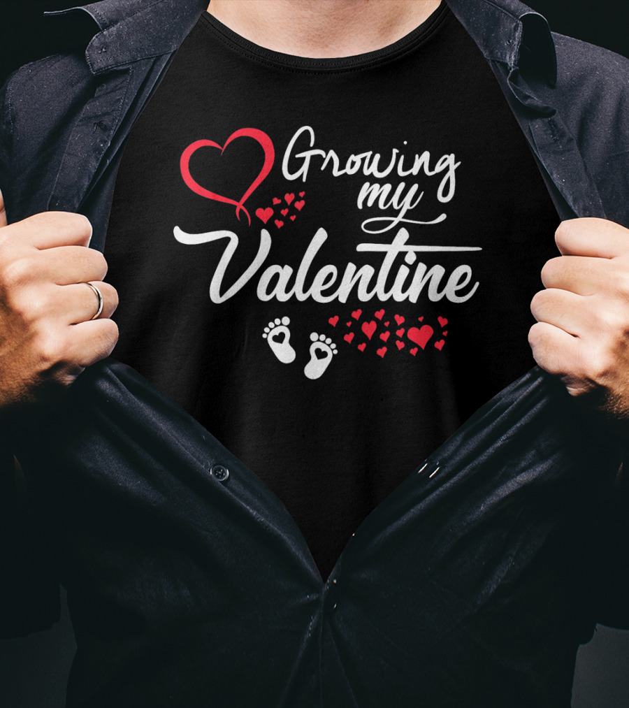 Growing My Valentine Pregnancy Hearts And Footprints T-Shirt