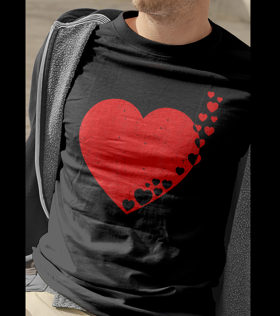 Big Heart Distressed Valentines Red Heart With Small Hearts Fluttering T-Shirt