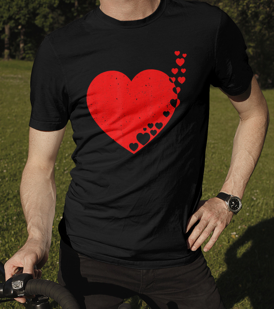 Big Heart Distressed Valentines Red Heart With Small Hearts Fluttering T-Shirt