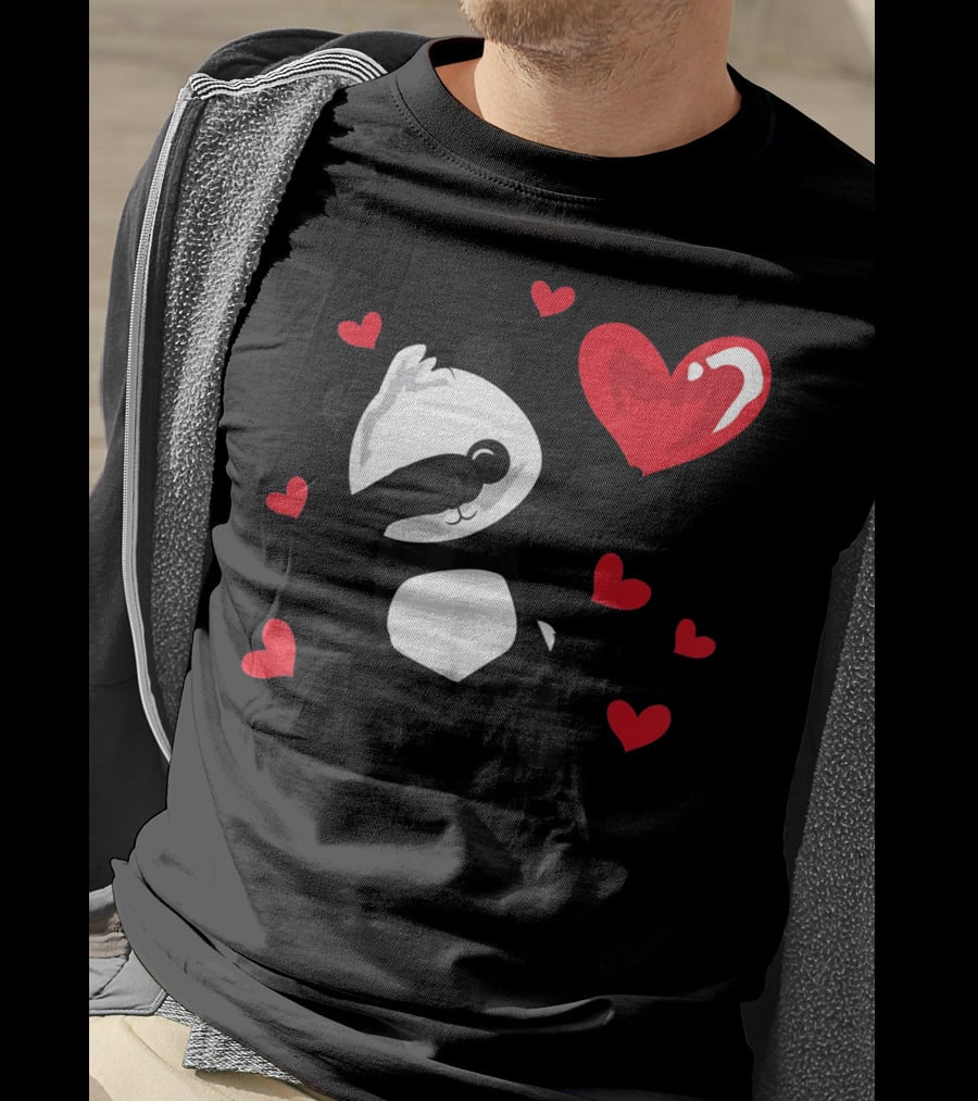 Dabbing Panda With Red Hearts Womens Girls T-Shirt