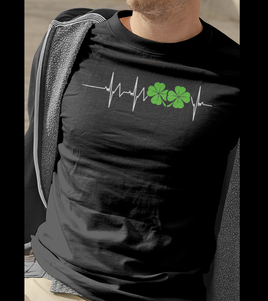St Patricks Day Ireland Heartbeat Clover EKG T-Shirt