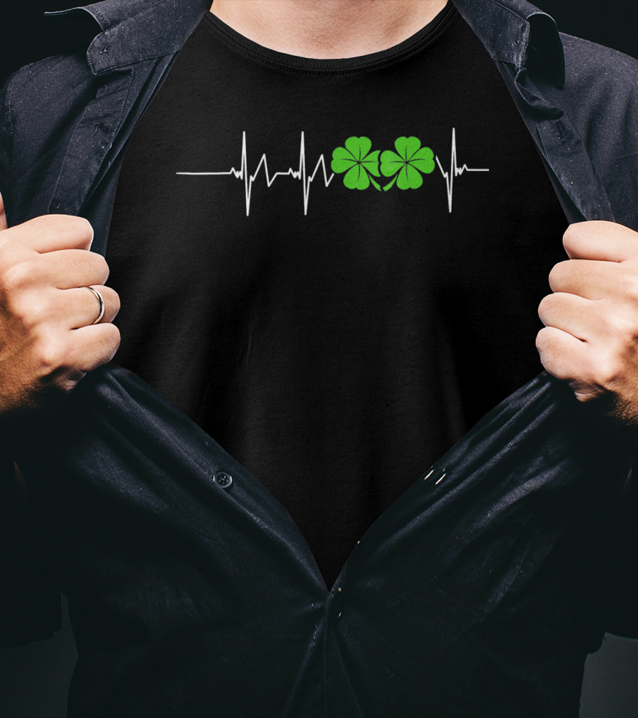 St Patricks Day Ireland Heartbeat Clover EKG T-Shirt