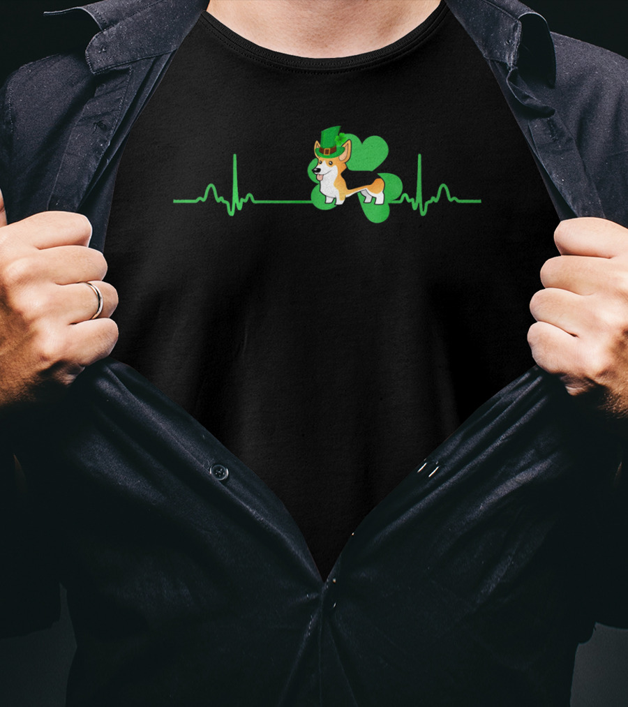 Heartbeat Clover Corgi Dog St. Patrick's Day Hat And Shamrock T-Shirt