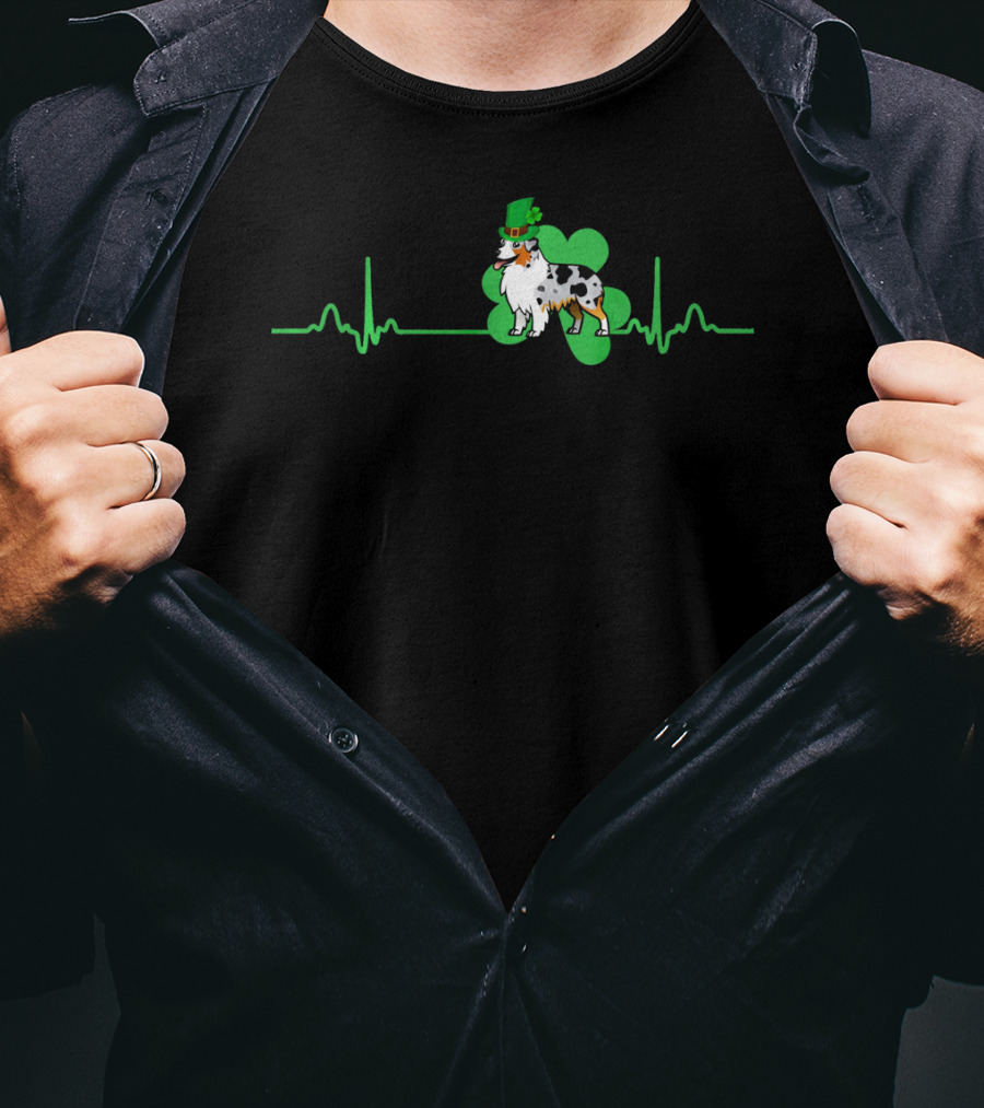 Heartbeat St. Patrick's Clover Aussie Dog T-Shirt