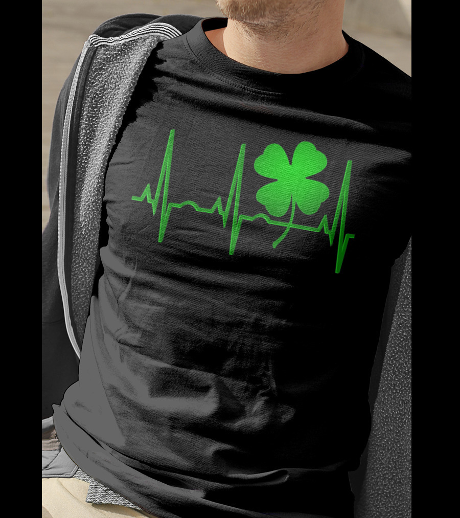 St Patricks Day Irish Shamrock Heartbeat EKG T-Shirt