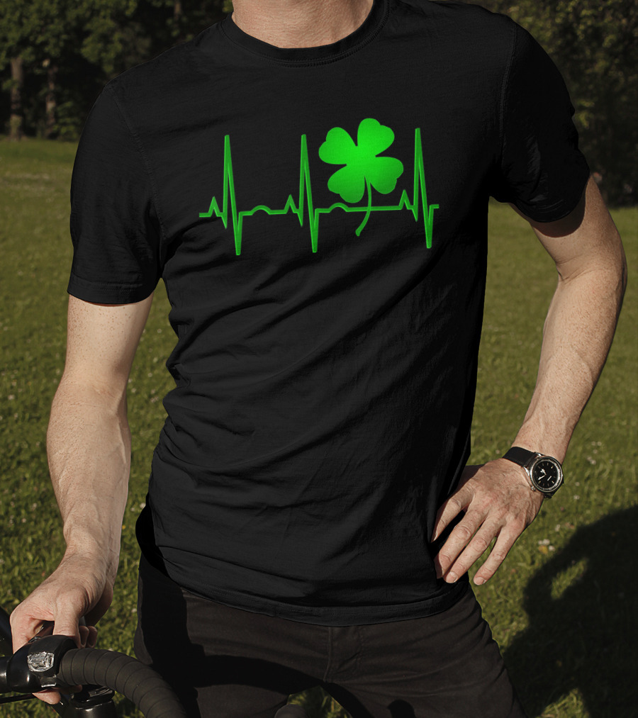 St Patricks Day Irish Shamrock Heartbeat EKG T-Shirt
