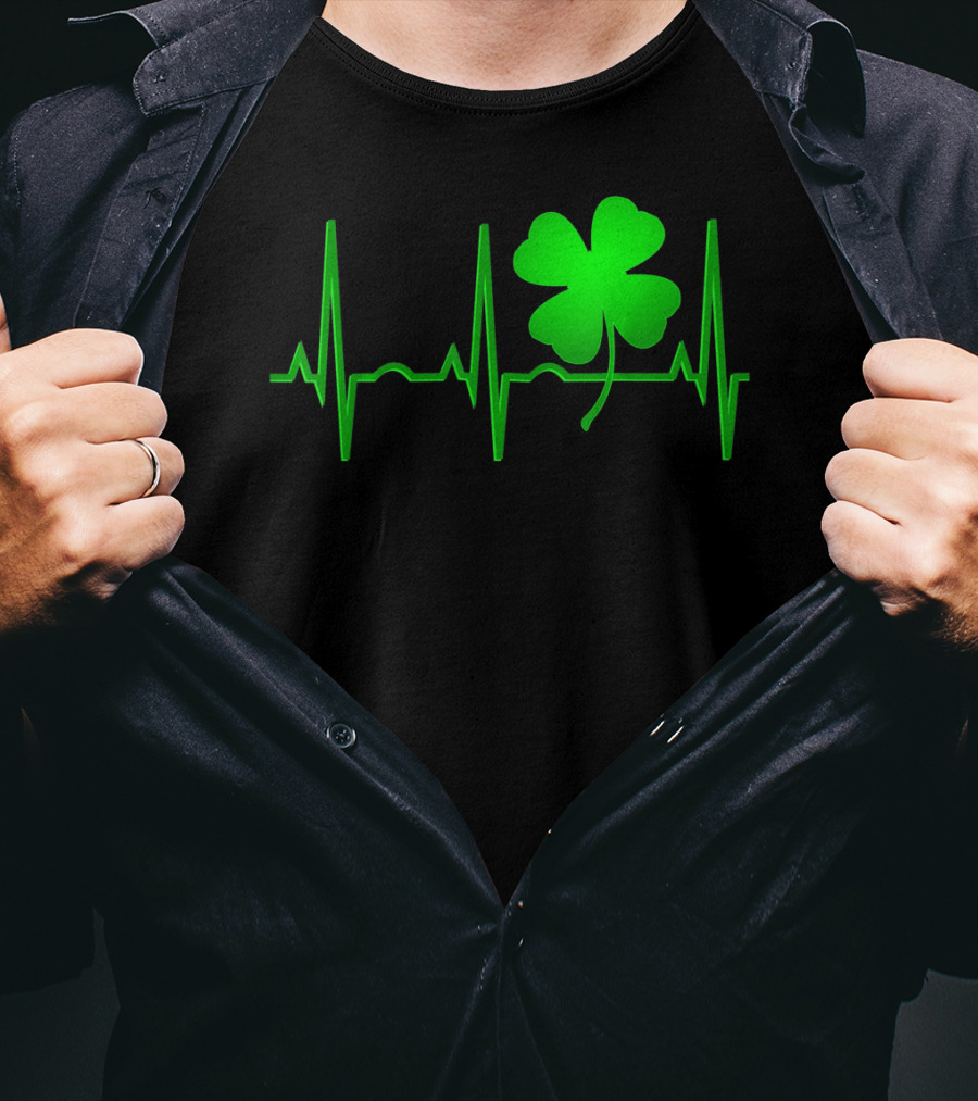 St Patricks Day Irish Shamrock Heartbeat EKG T-Shirt