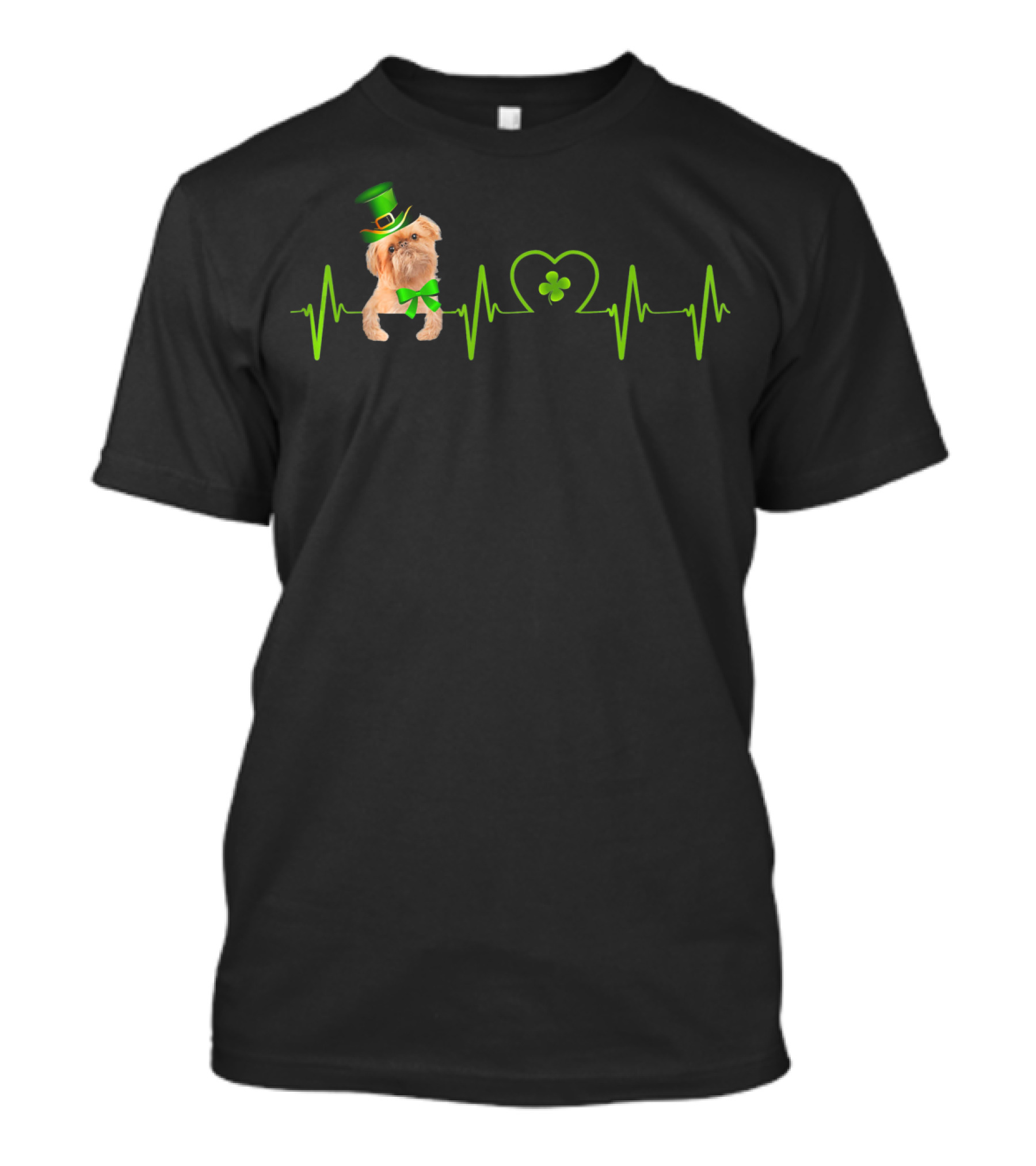 Brussels Griffon Heartbeat With St Patrick's Shamrock And Green Hat T-Shirt