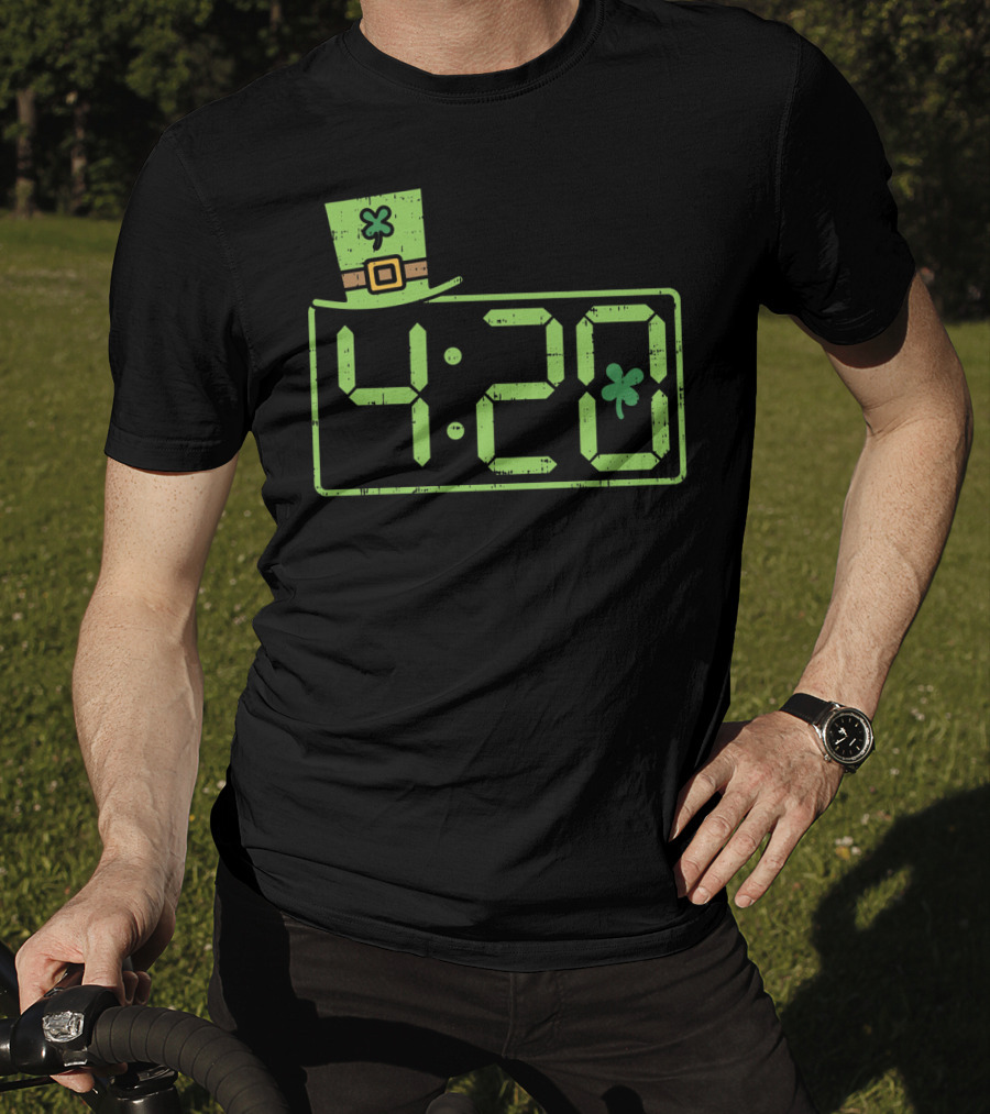 St Patricks Day 420 Clock With Leprechaun Hat And Shamrock T-Shirt