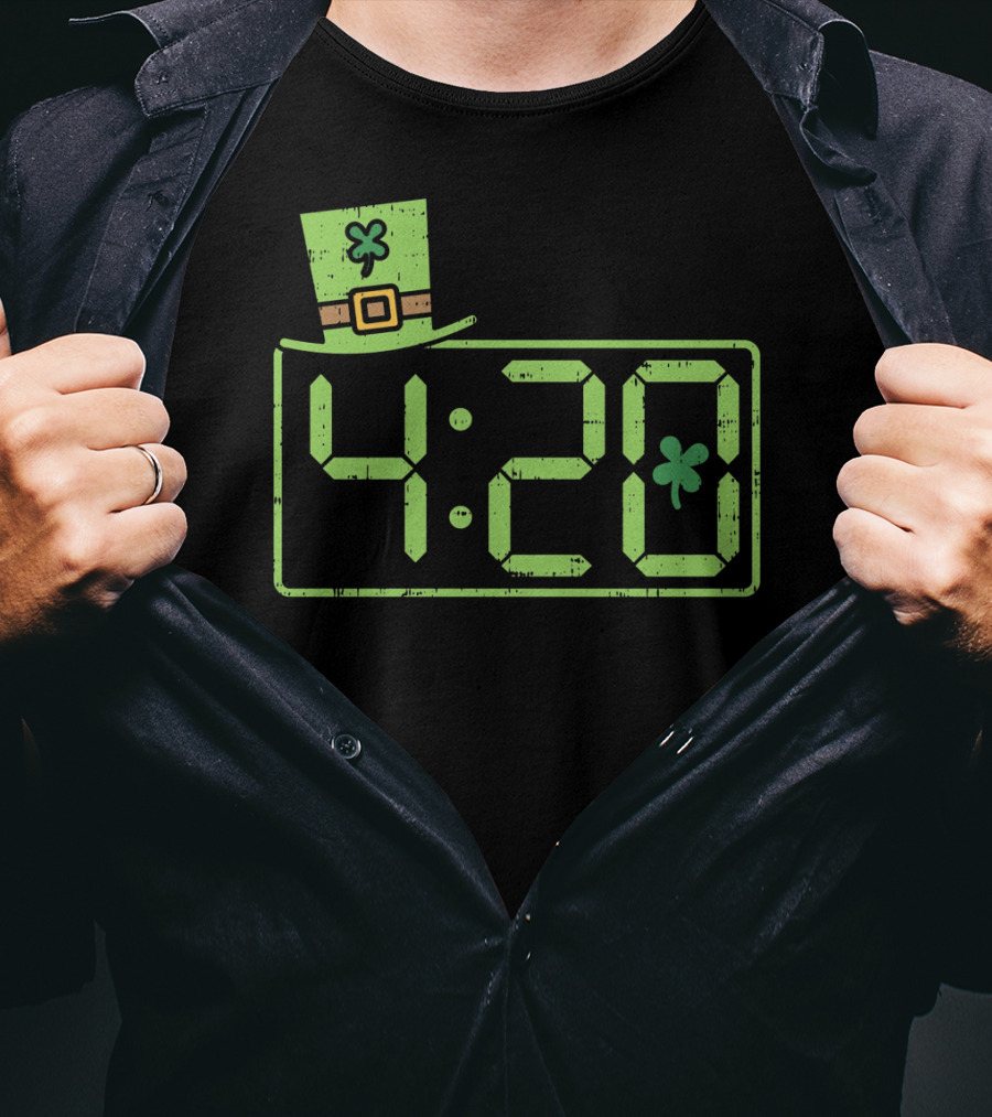 St Patricks Day 420 Clock With Leprechaun Hat And Shamrock T-Shirt