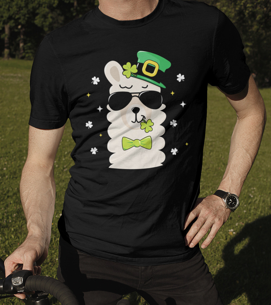 Llama Leprechaun Kids St Patricks Day Clover Hat Sunglasses Bow Tie T-Shirt