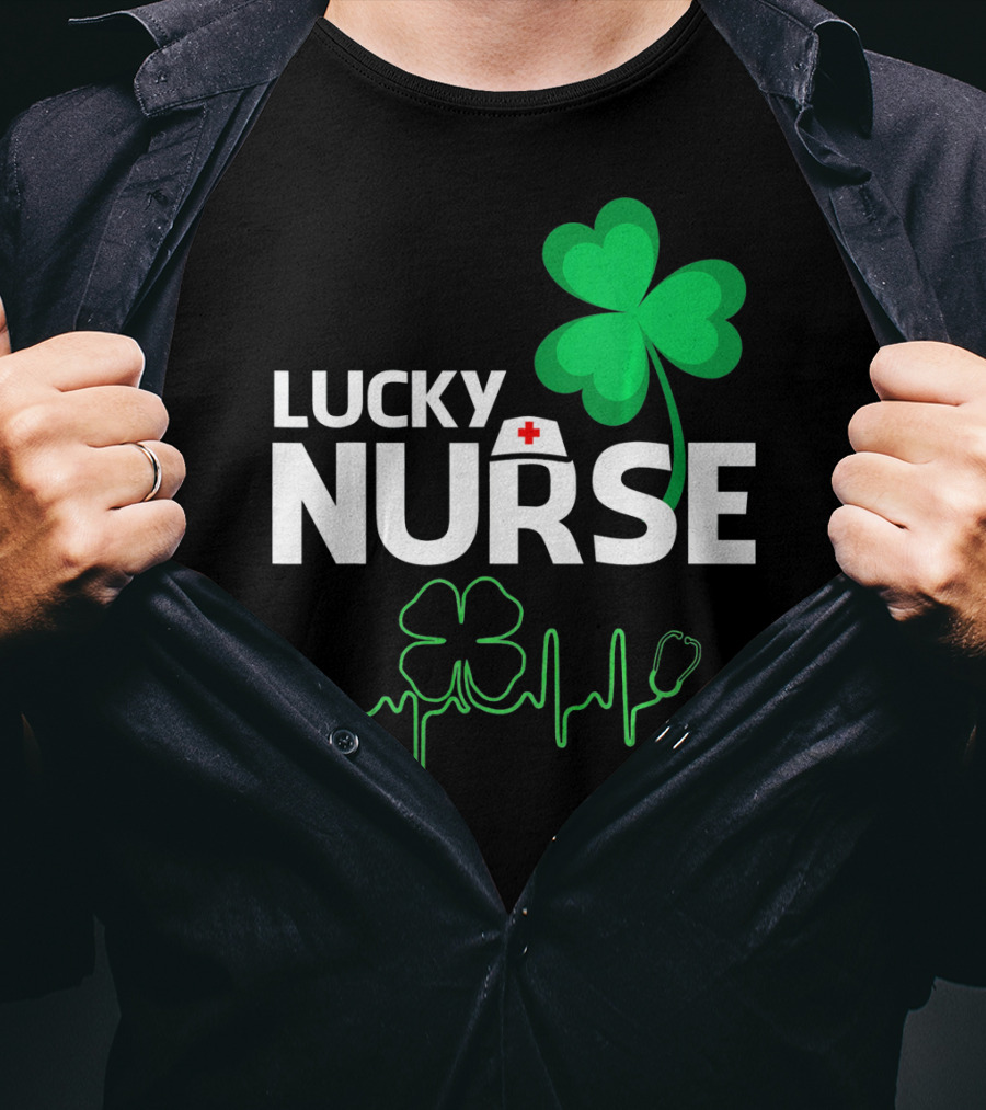 Lucky Nurse Shamrock Heartbeat St. Patricks Day T-Shirt
