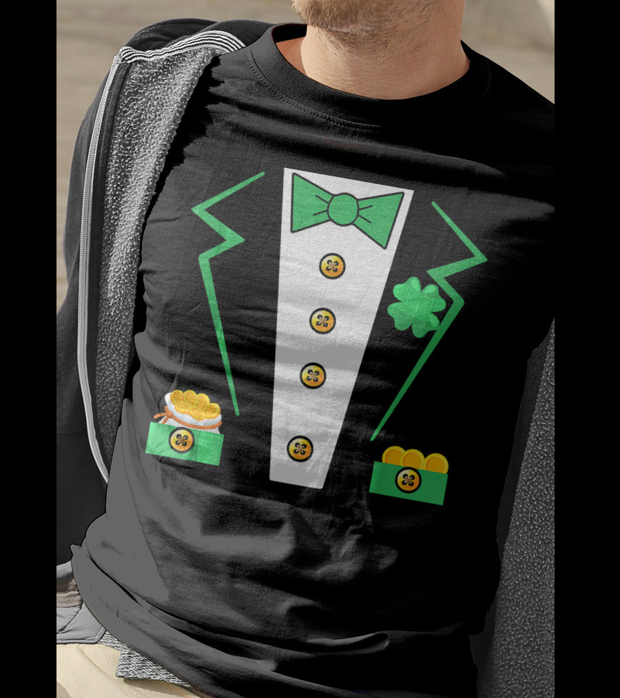 St. Patrick's Day Leprechaun Tuxedo With Shamrock And Coin Boxes T-Shirt