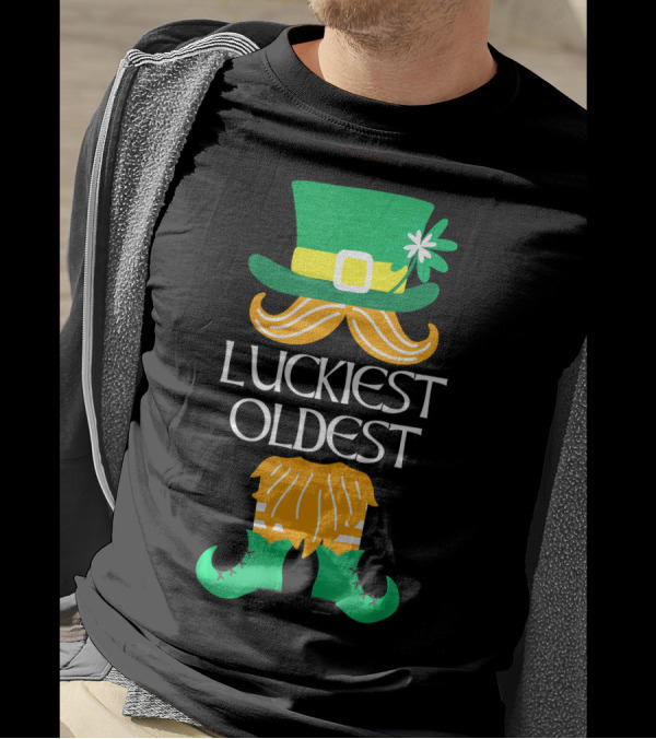 Luckiest Oldest Leprechaun Irish Green Hat And Boots T-Shirt