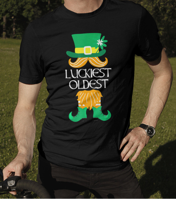 Luckiest Oldest Leprechaun Irish Green Hat And Boots T-Shirt