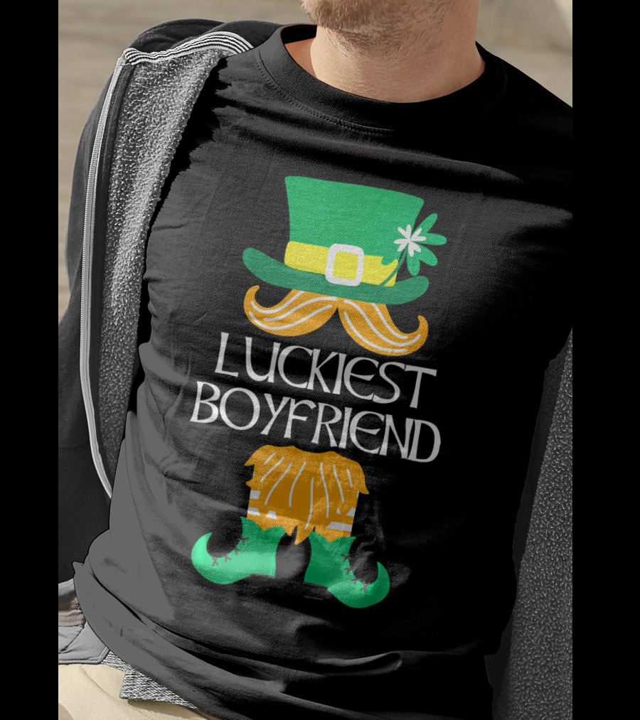Luckiest Boyfriend Leprechaun Green Hat And Orange Beard St. Patrick's Day T-Shirt