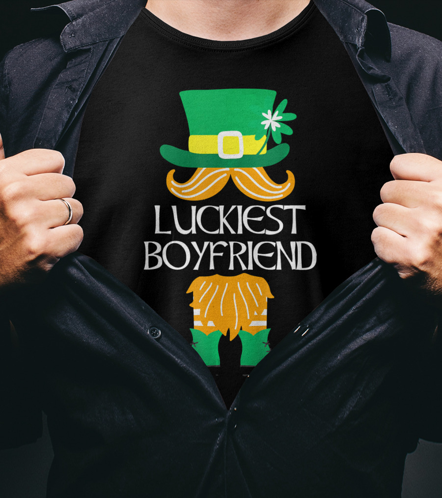 Luckiest Boyfriend Leprechaun Green Hat And Orange Beard St. Patrick's Day T-Shirt