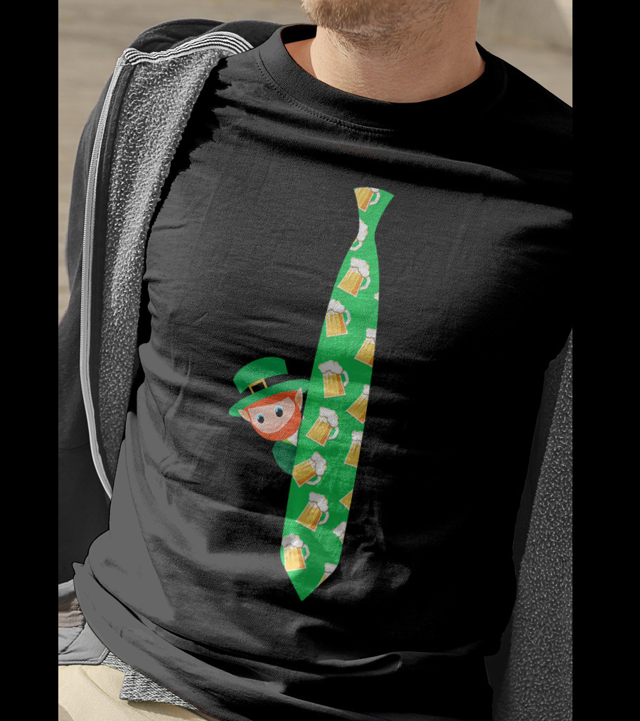 Leprechaun With Beer Mug On Green Tie T-Shirt