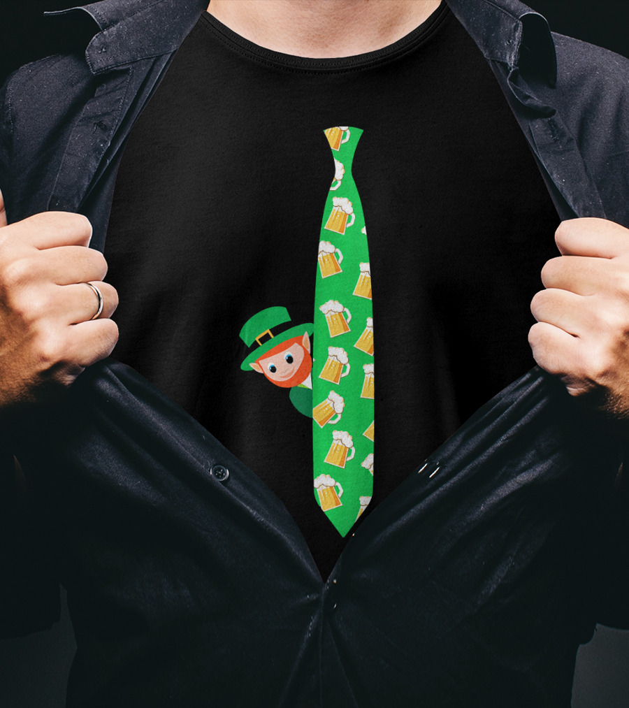 Leprechaun With Beer Mug On Green Tie T-Shirt