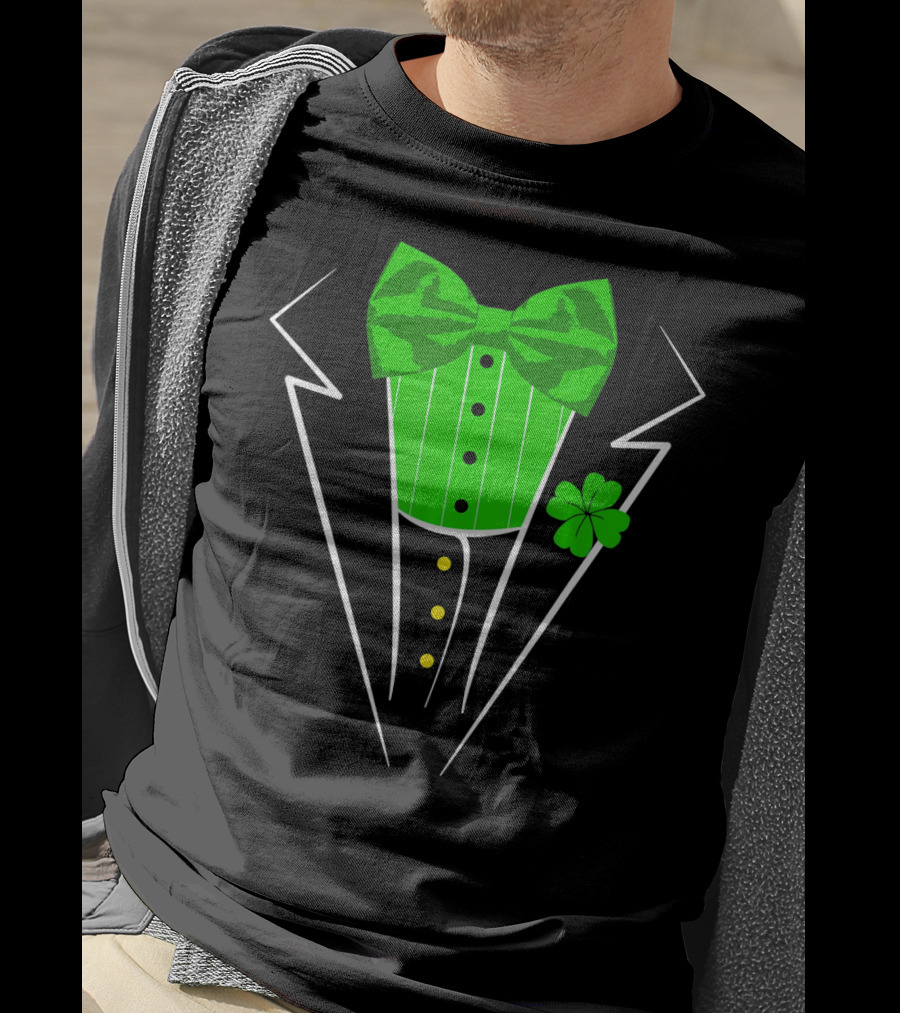 Saint Patricks Day Irish Tuxedo Clover Bow Tie T-Shirt