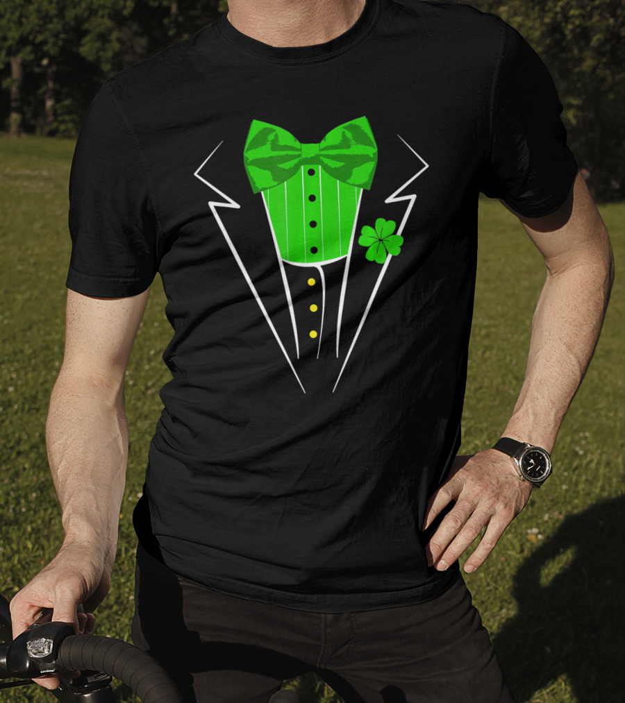 Saint Patricks Day Irish Tuxedo Clover Bow Tie T-Shirt