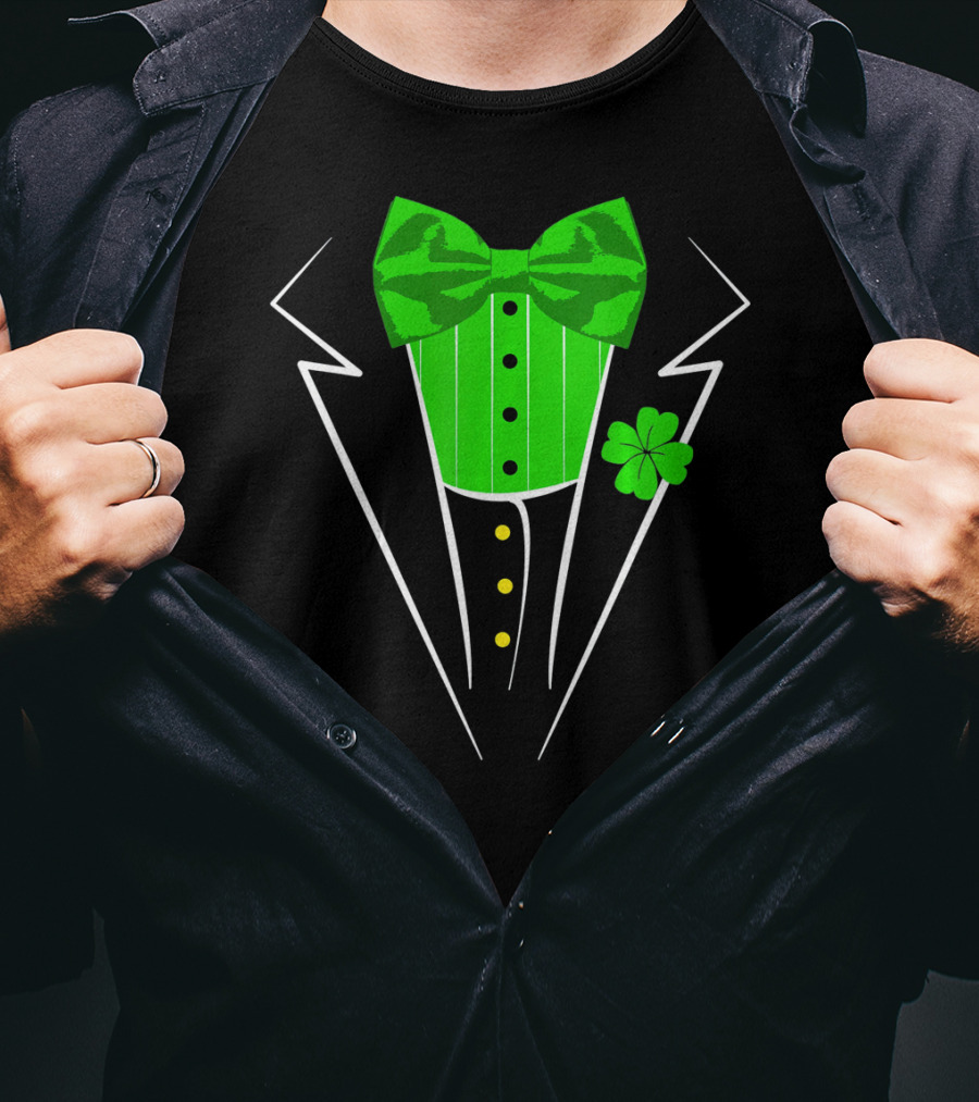 Saint Patricks Day Irish Tuxedo Clover Bow Tie T-Shirt