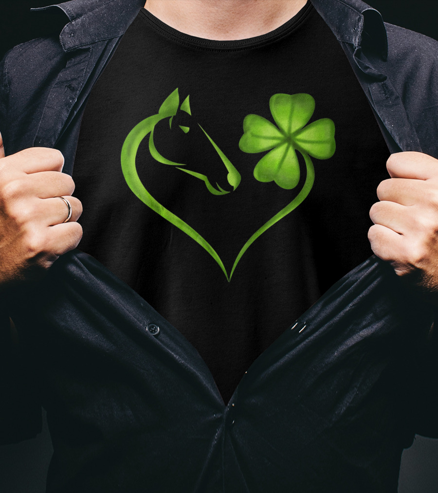 Horse Lucky Clover Heart Shape St. Patrick's Day T-Shirt