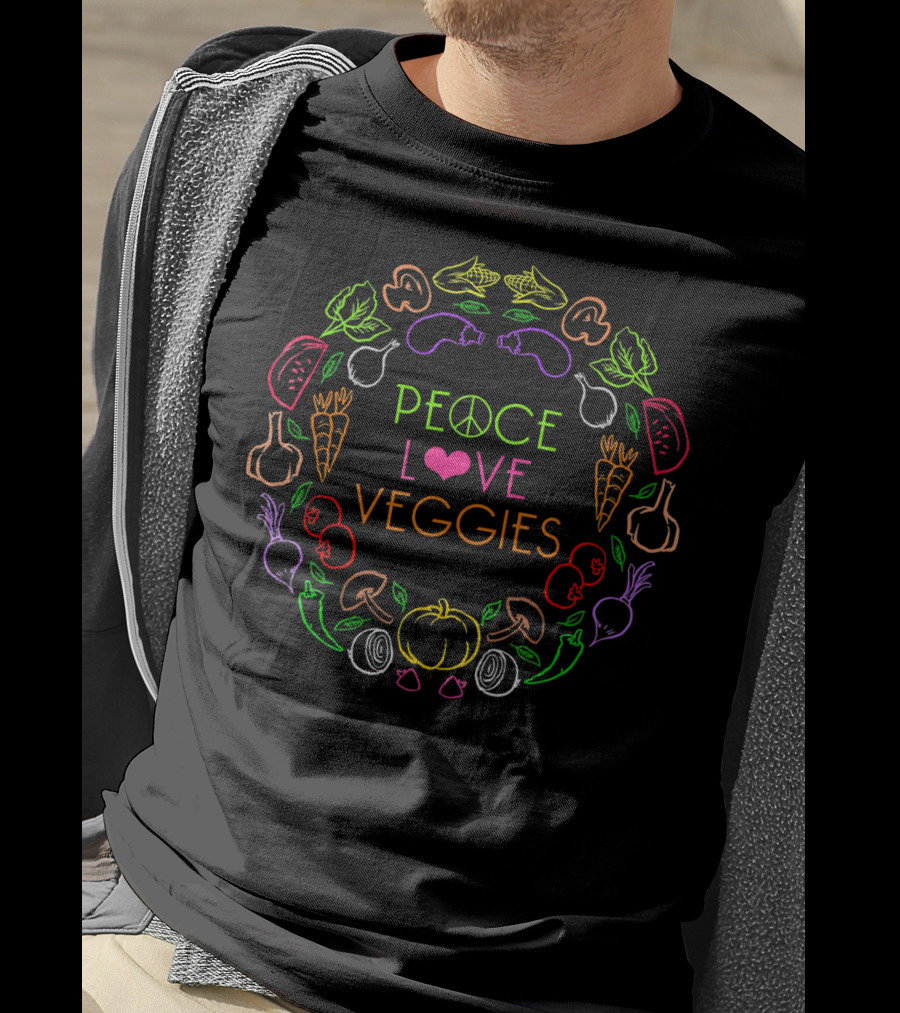 Peace Love Veggies Colorful Vegetarian T-Shirt