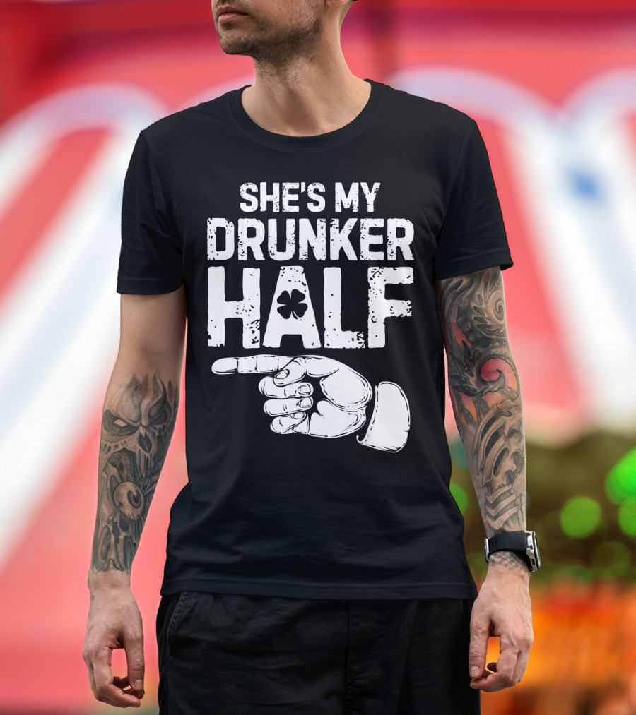St Patricks Day She's My Drunker Half Shamrock Hand Pointer T-Shirt