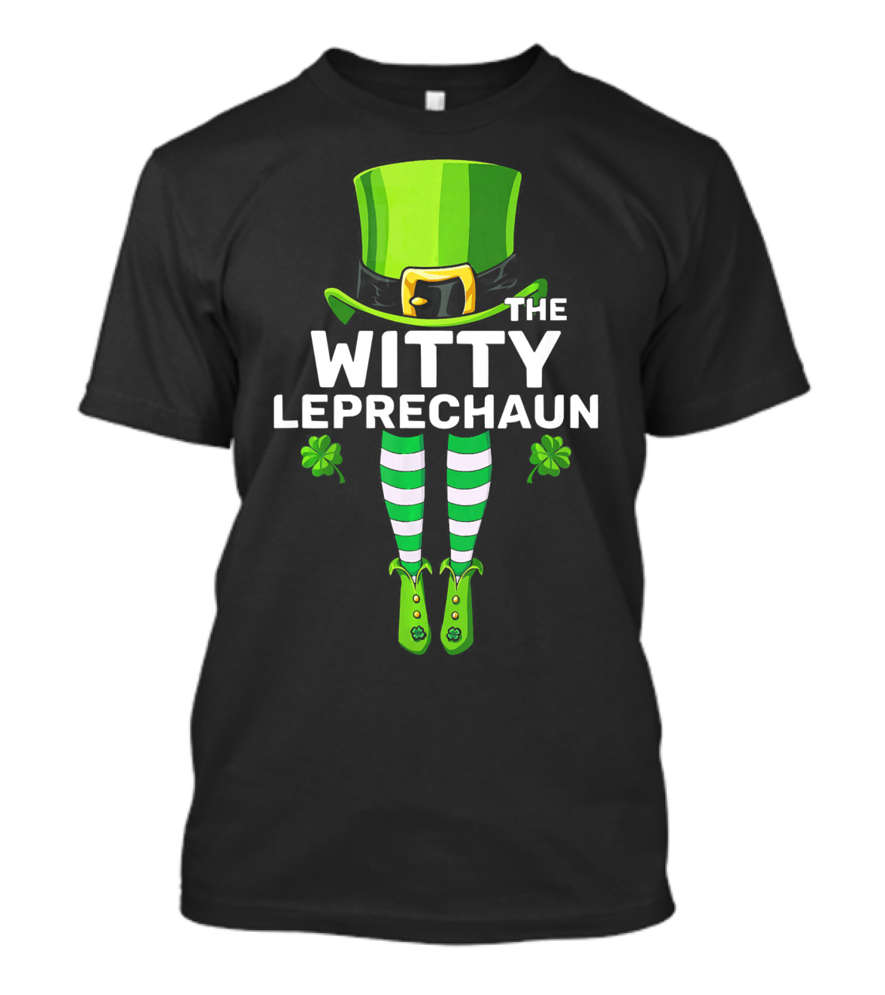 The Witty Leprechaun Green Hat Striped Socks Clover Charm T-Shirt