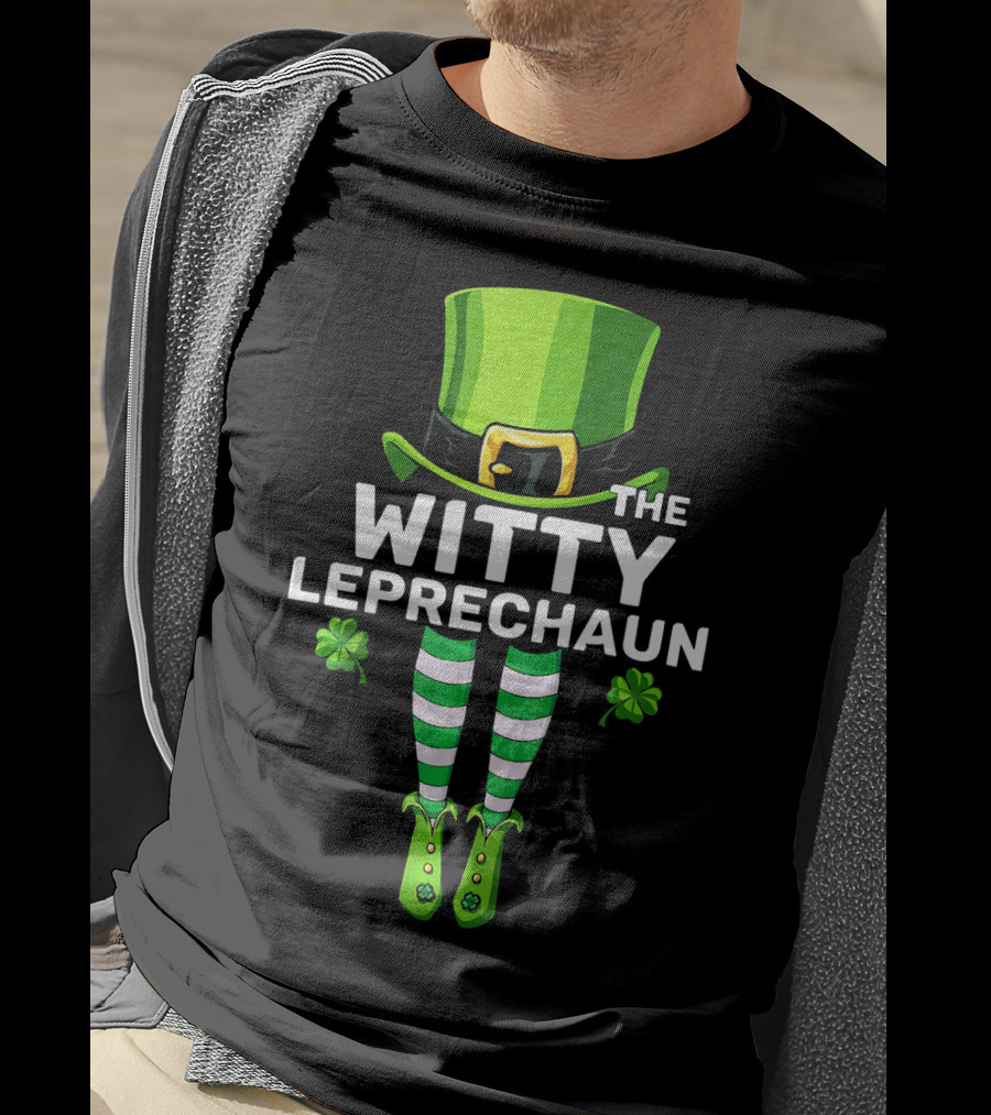 The Witty Leprechaun Green Hat Striped Socks Clover Charm T-Shirt