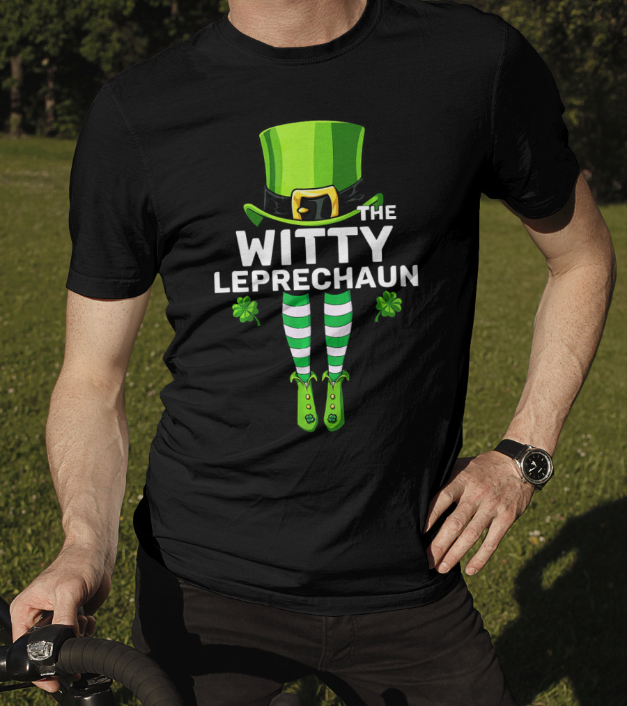 The Witty Leprechaun Green Hat Striped Socks Clover Charm T-Shirt